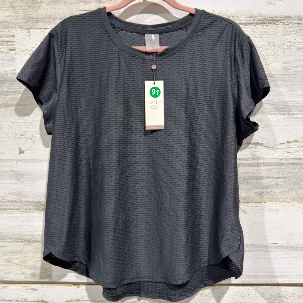 CALIA Renew Tee Women XL Pure Black Textured Wicking Activewear NWT